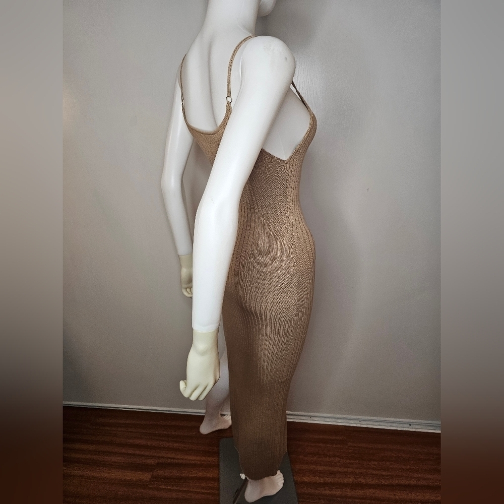 Hera Collection Taupe Dress Ribbed With Side Opening Size S Sexy Clubwear NEW - Picture 15 of 16